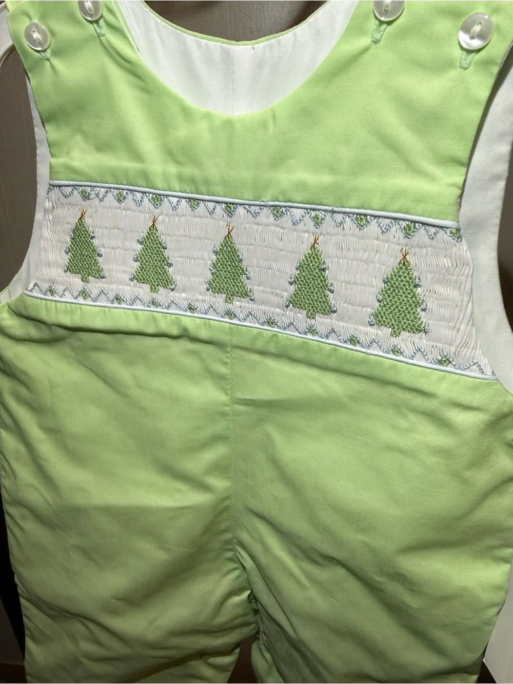 Lulu Bebe Green Smocked Tree-Trim Boys One-Piece